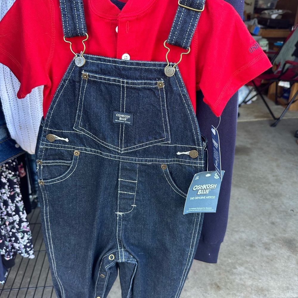 OshKosh B'gosh Denim Overalls with Striped Shirt